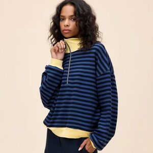 Daydreamer Striped Blue and Yellow Half Zip Sweatshirt